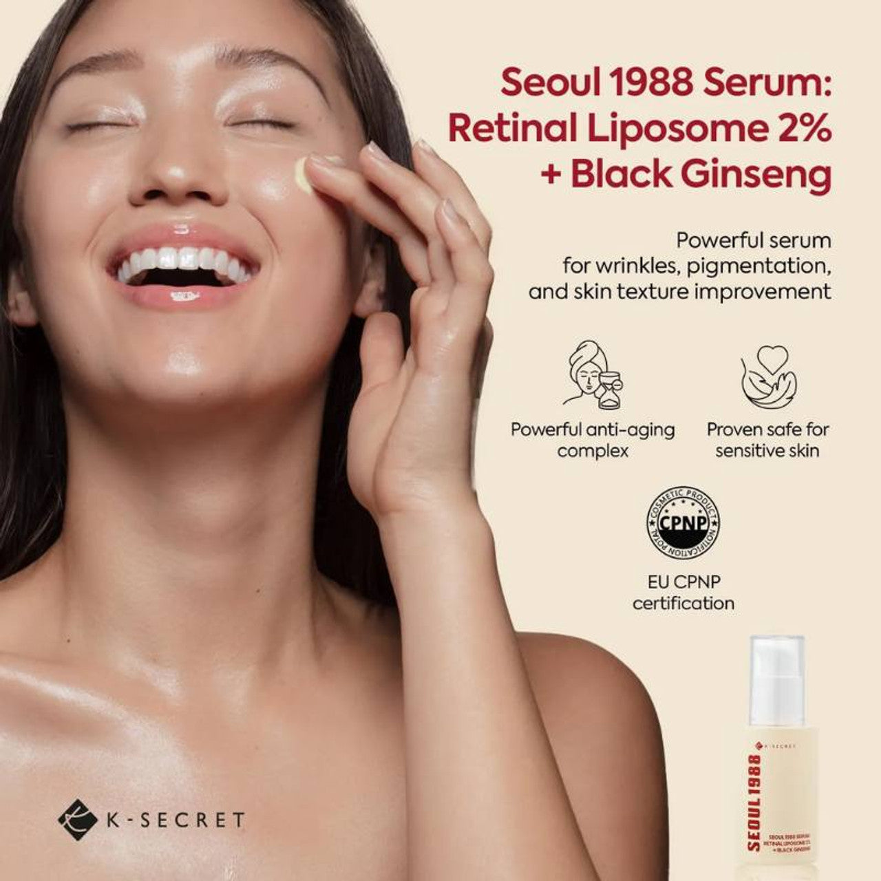 K-SECRET – SEOUL 1988 Serum: Retinal Liposome 2% + Black Ginseng (30 ml) | Sérum Anti-Edad y Renovado