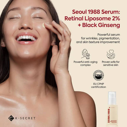 K-SECRET – SEOUL 1988 Serum: Retinal Liposome 2% + Black Ginseng (30 ml) | Sérum Anti-Edad y Renovado