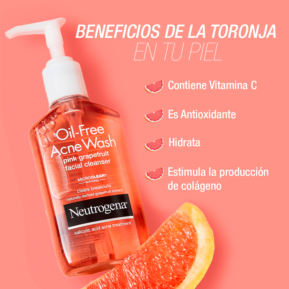 Neutrogena – Oil-Free Acne Wash Pink Grapefruit (177 ml) | Limpiador Facial con Ácido Salicílico y Extracto de Toronja Rosa